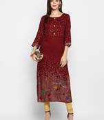Dark-maroon printed rayon ethnic-kurtis