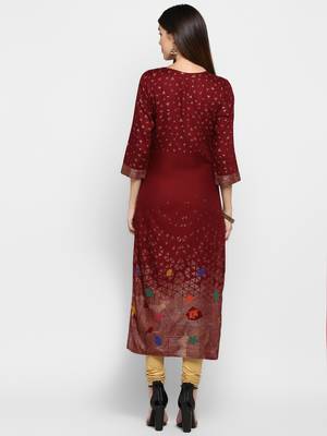 Dark-maroon printed rayon ethnic-kurtis 2