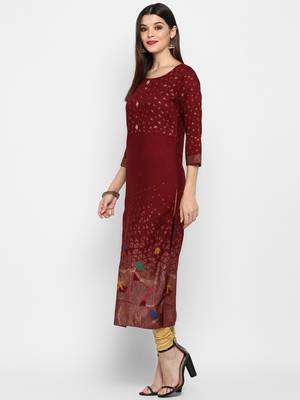 Dark-maroon printed rayon ethnic-kurtis 3