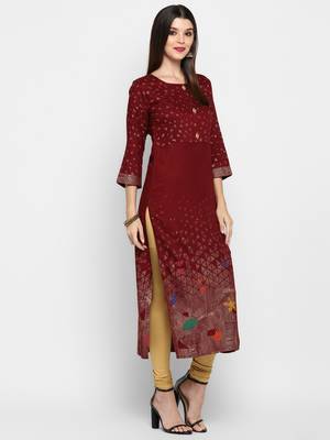 Dark-maroon printed rayon ethnic-kurtis 4