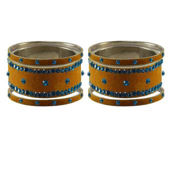 Dark Brown Stone Stud Brass Bangle 2