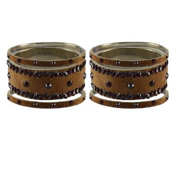 Dark Brown Stone Stud Brass Bangle 2