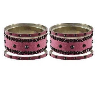 Dark Pink Stone Stud Brass Bangle 2
