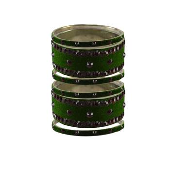 Dark Green Stone Stud Brass Bangle 1