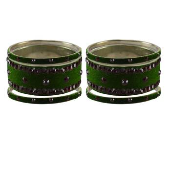 Dark Green Stone Stud Brass Bangle 2