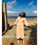 Peach Floral Scalloped Sleeves Jumpsuit 