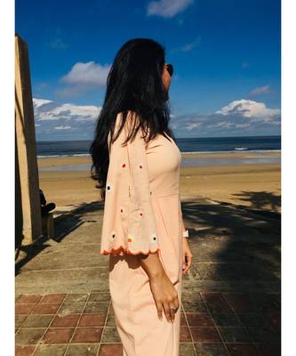 Peach Floral Scalloped Sleeves Jumpsuit  2