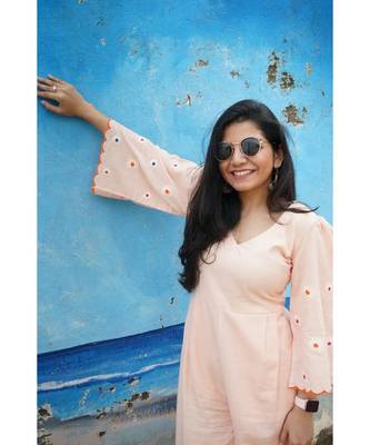 Peach Floral Scalloped Sleeves Jumpsuit  6
