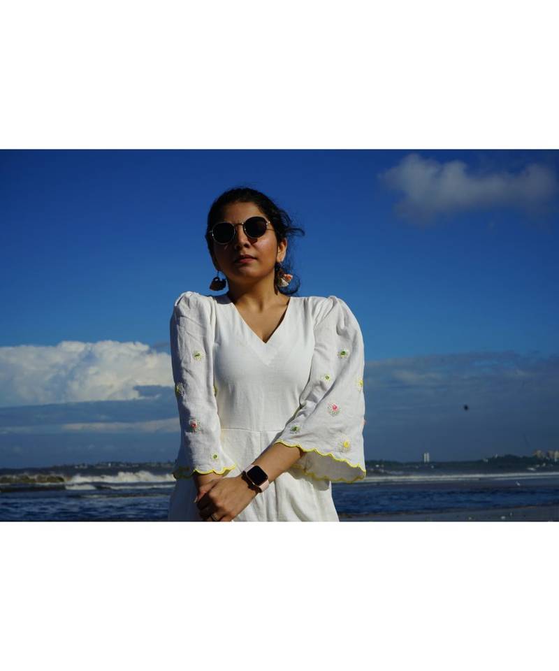     White Floral Scalloped Sleeves Jumpsuit  