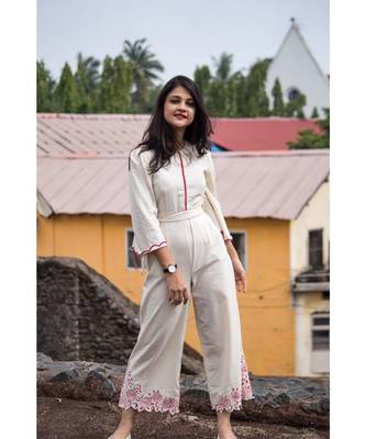 Cutwork Embroidered Hemline Jumpsuit   1