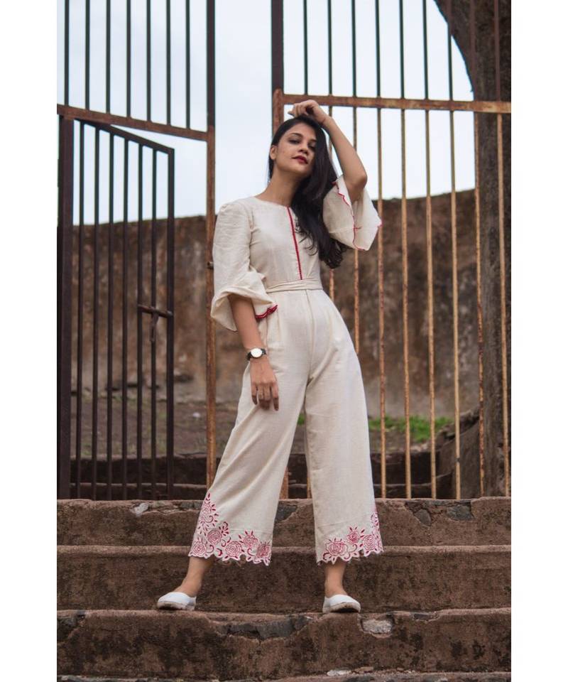 Cutwork Embroidered Hemline Jumpsuit  