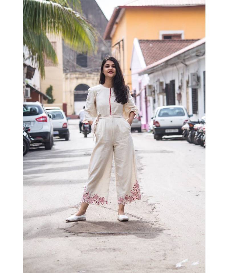 Cutwork Embroidered Hemline Jumpsuit  