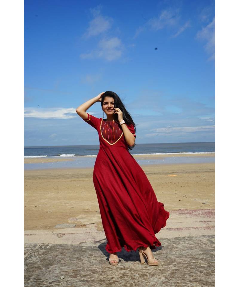 Maroon Ikat Gown