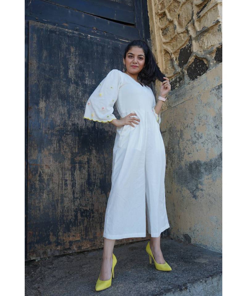 White Jaipuri Floral Festive Gown