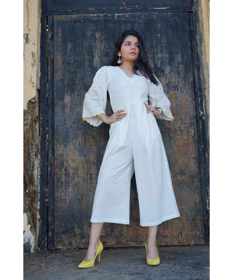 White Jaipuri Floral Festive Gown