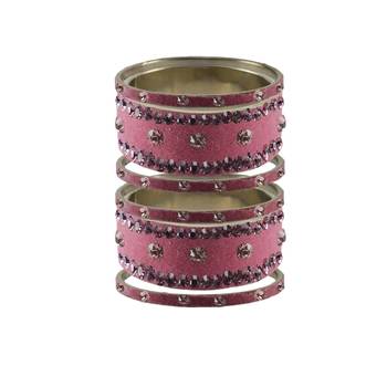 Dark Pink Stone Stud Brass Bangle 1