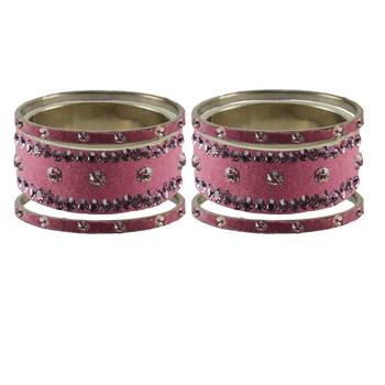 Dark Pink Stone Stud Brass Bangle 2