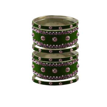 Dark Green Stone Stud Brass Bangle 1