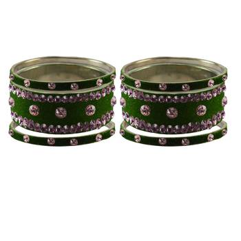 Dark Green Stone Stud Brass Bangle 2