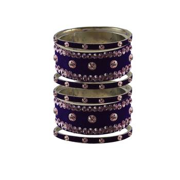Dark Blue Stone Stud Brass Bangle 1