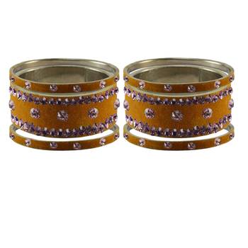Dark Brown Stone Stud Brass Bangle 2