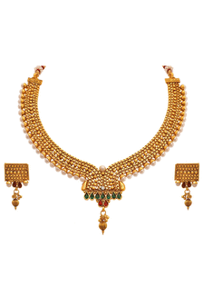 Gold pearl necklace-sets