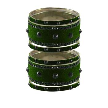 Dark Green Stone Stud Brass Bangle 1