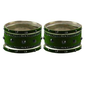 Dark Green Stone Stud Brass Bangle 2