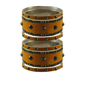 Dark Brown Stone Stud Brass Bangle 1