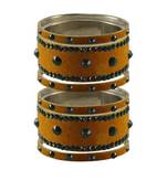 Dark Brown Stone Stud Brass Bangle