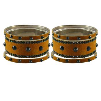Dark Brown Stone Stud Brass Bangle 2
