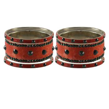 Peach Stone Stud Brass Bangle 2