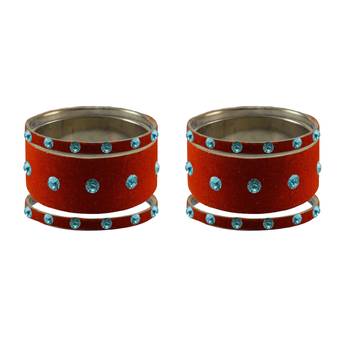 Orange Stone Stud Brass Bangle 2