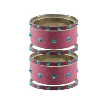 Dark Pink Stone Stud Brass Bangle 1