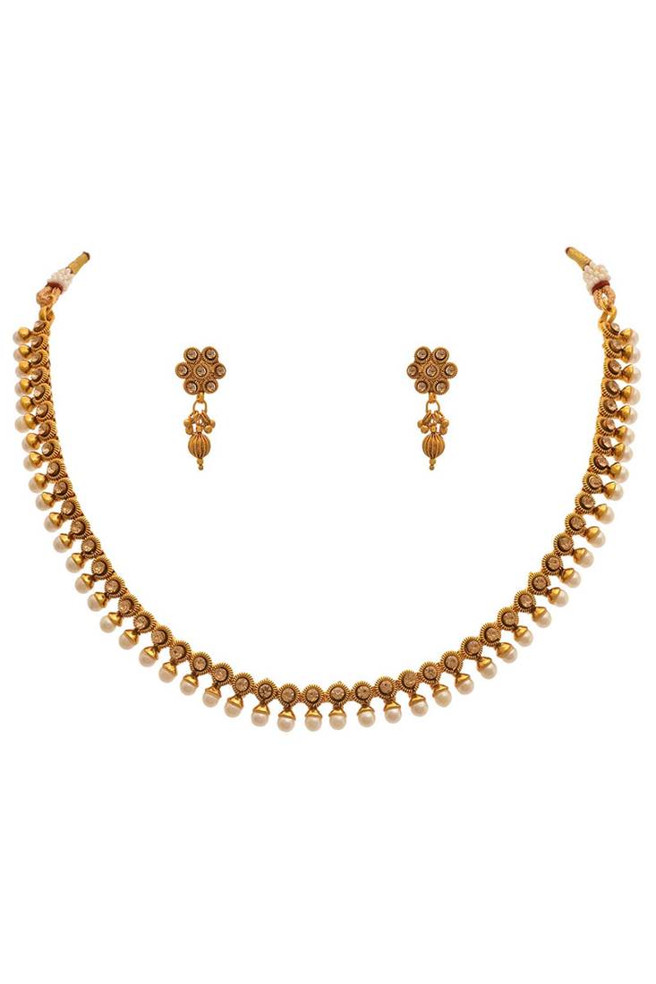 Gold pearl necklace-sets