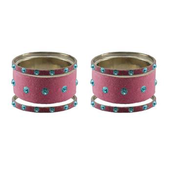 Dark Pink Stone Stud Brass Bangle 2