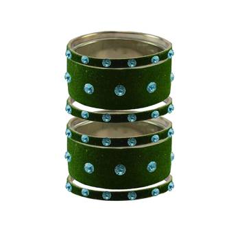 Dark Green Stone Stud Brass Bangle 1