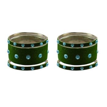 Dark Green Stone Stud Brass Bangle 2