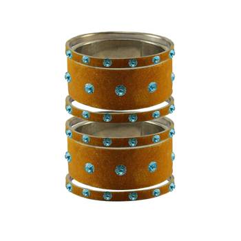Dark Brown Stone Stud Brass Bangle 1