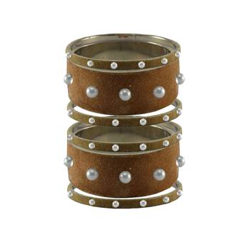 Dark Brown Moti Stud Brass Bangle 1