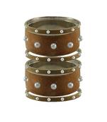 Dark Brown Moti Stud Brass Bangle