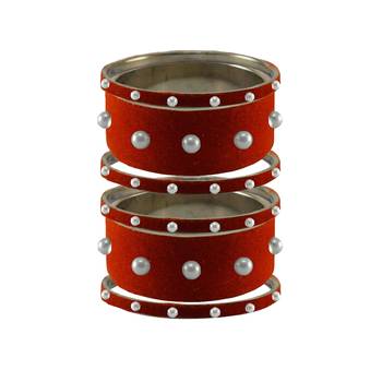 Orange Moti Stud Brass Bangle 1