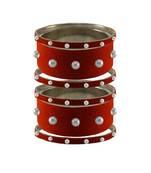 Orange Moti Stud Brass Bangle