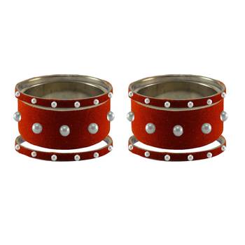 Orange Moti Stud Brass Bangle 2