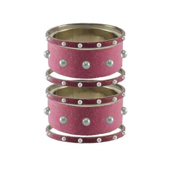 Dark Pink Moti Stud Brass Bangle 1