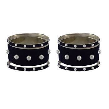 Dark Blue Moti Stud Brass Bangle 2