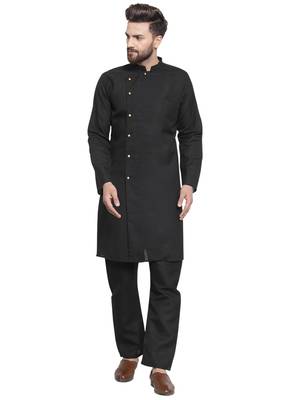 Black Plain Linen Kurta Pajama 1