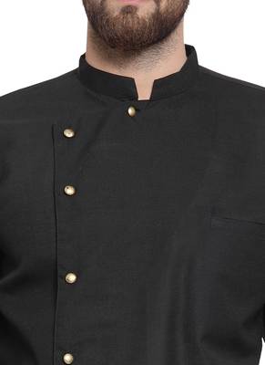 Black Plain Linen Kurta Pajama 2