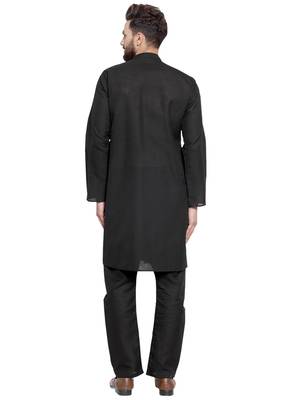 Black Plain Linen Kurta Pajama 4