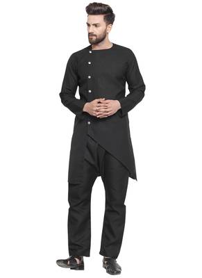 Black Plain Linen Kurta Pajama 1